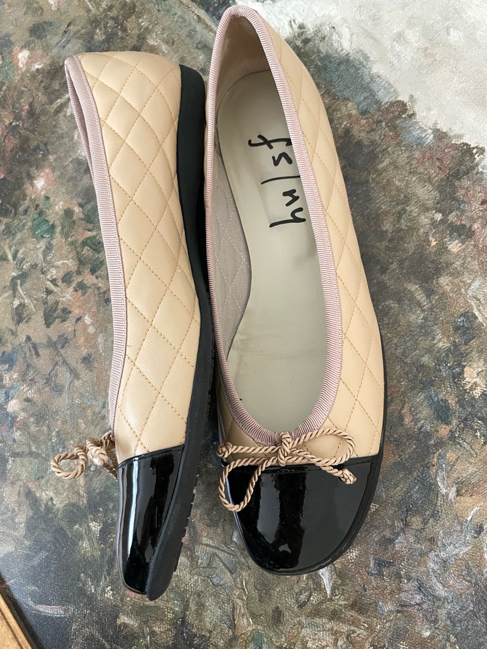 French Sole FS‎ / NY Ballet Flats Size 6.5 Beige Black Cap Toe - Picture 3 of 9